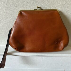Patricia Nash Tan Leather Clutch with Brass Accents